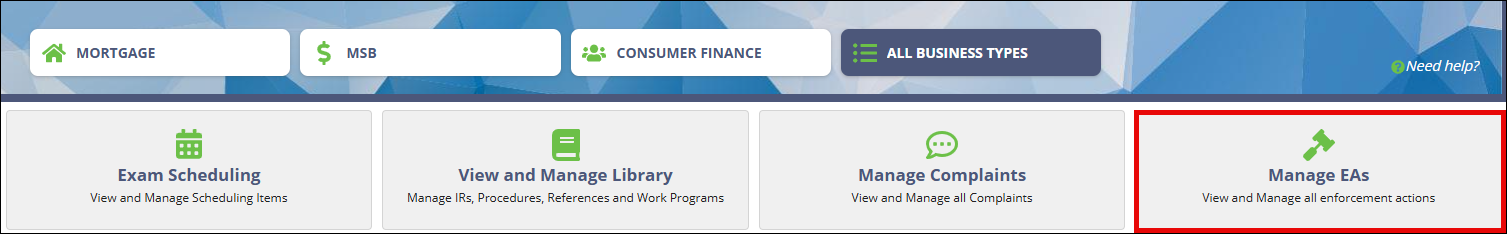 Manage EAs button on SA homepage screenshot