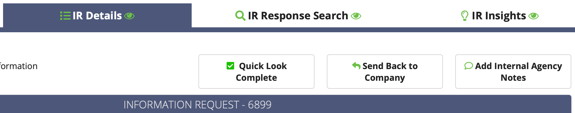 Quick Look Complete and Send Back to Company buttons