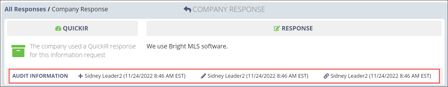 Company QuicIR response audit