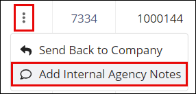 Screenshot of Add Internal Agency Notes option from IR Actions menu.