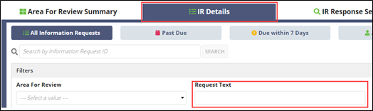 Screen capture of the IR Details tab