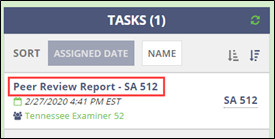 The Peer Review task in the Task menu on the homepage