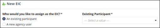 Select the EIC from existing participants on the SA