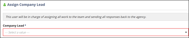 Select the person intended to be company lead.