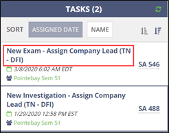 Click on the New Exam - Assign Company Lead task in the Tasks pane on the homepage