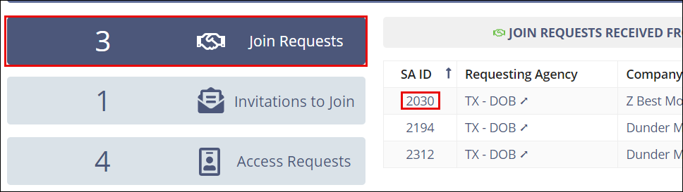Join Requests list