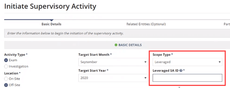 Choose Leveraged as the scope type for the exam