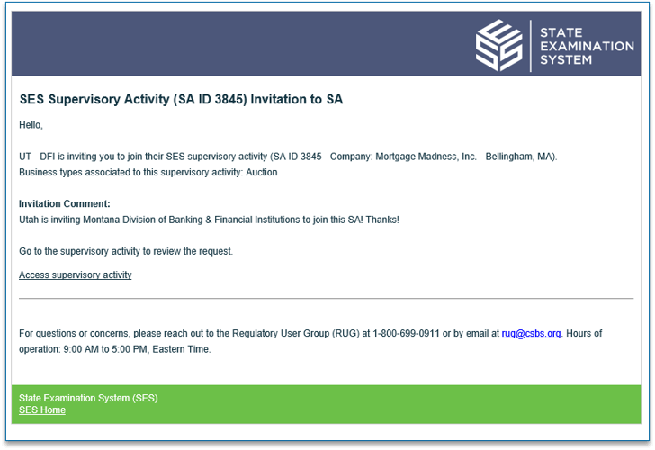 Screen capture of the SA invitation email sent to agency staff directors
