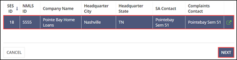 To initiate an SA, select the company from the search results and click Next