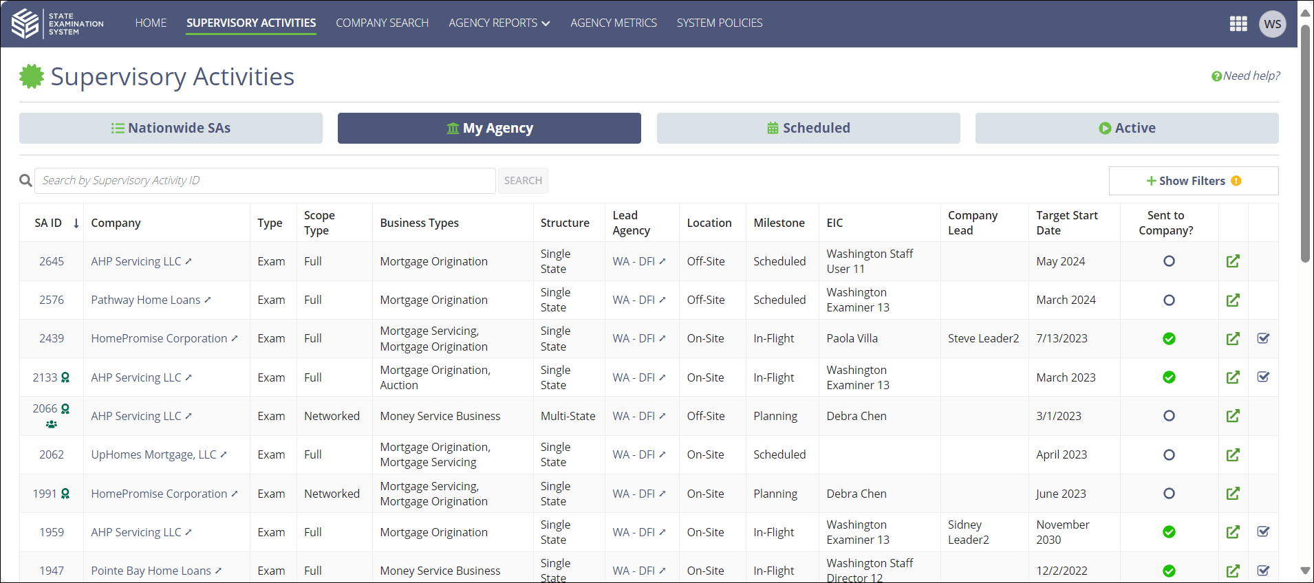 Supervisory Activities Page