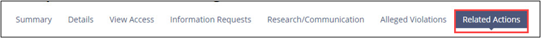 Related Actions command on the Agency complaints menu bar
