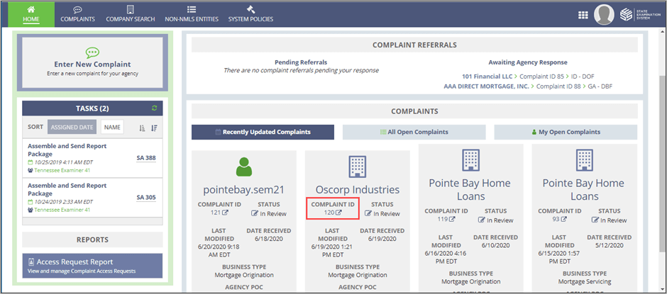 Complaint ID hyperlink