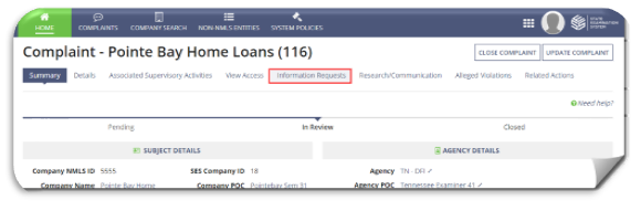 Creating Information Requests in a Complaint