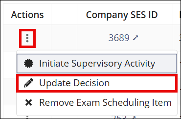 Update decision action menu option.