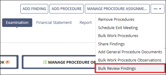 Bulk review findings action option