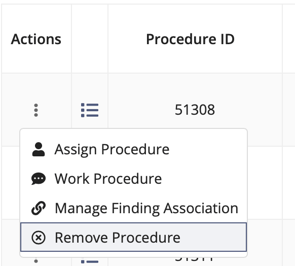 Select Work Procedure from the Actions menu