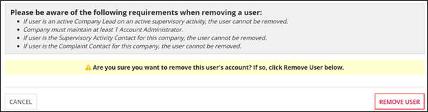Message confirming company user removal